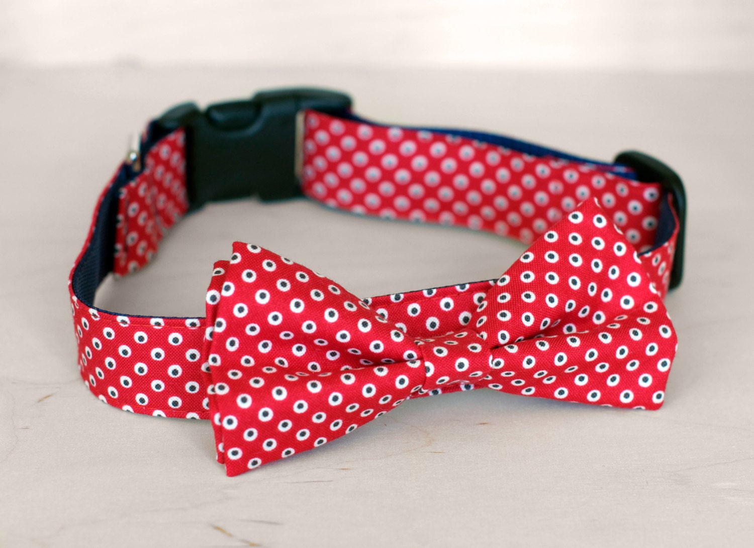 Red, Blue and White Dot Dog Bow Tie Collar