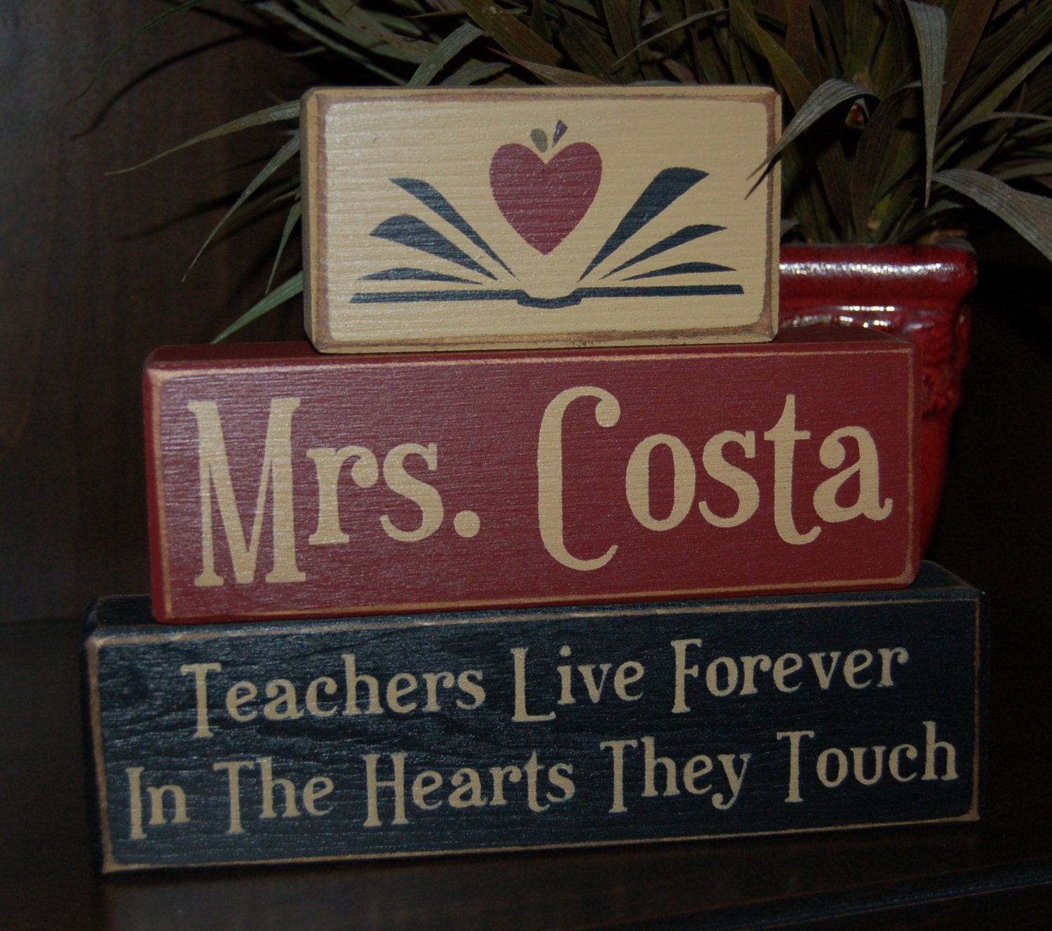 TEACHERS Live Forever In The Hearts They Touch From Little SEEDS Grow Mighty TREES Personalized Wood Sign Blocks Primitive Country Rustic