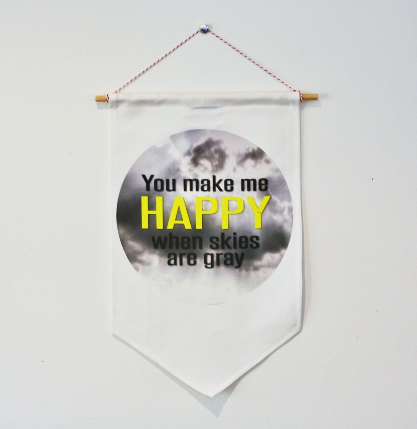 WALL HANGING, flag, pennant, sign, banner. You make me happy when skies are gray.