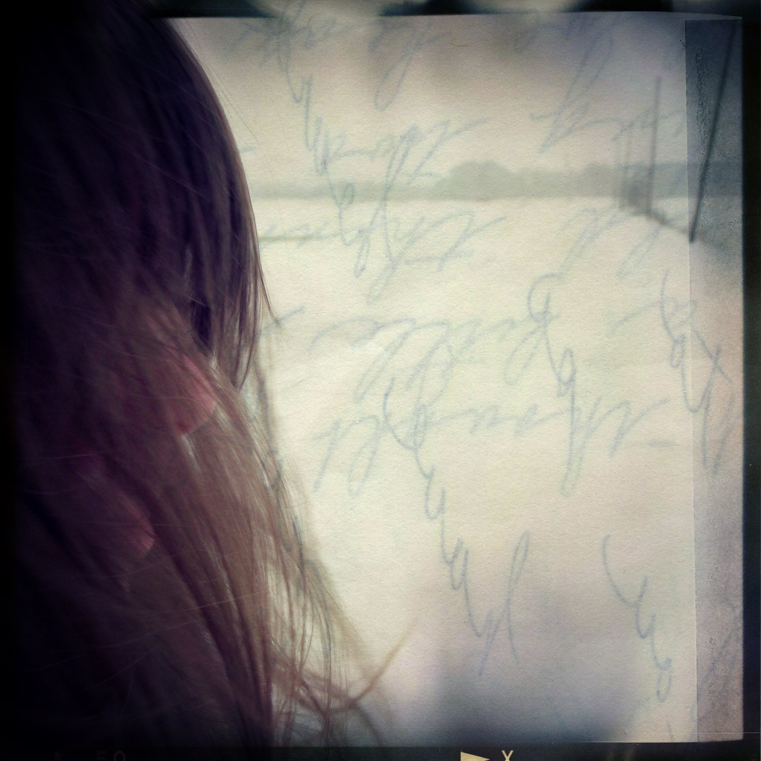 Snow Portrait Photography Square 6x6 Print Modern Home Decor Written in Snow..
