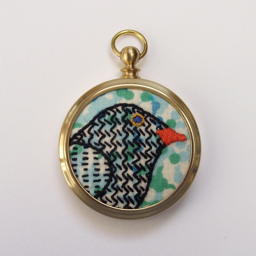Blackbird Birdseeker Miniature Embroidery Brass frame.