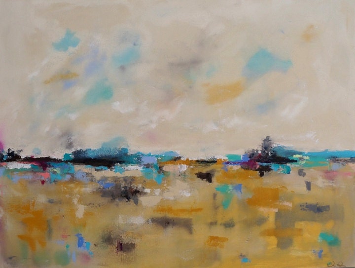 Large Yellow Gold Abstract Landscape Original Painting -Duncan Mills View 40 x 30
