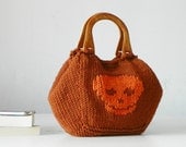 Knit handbag, Skull pattern Knitting Women Tote, fashion colors, Knit women handbag, valentine's day gifts, rusty and orange
