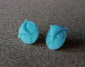 Matte Aqua Resin Cabochon Owl Stud Earrings