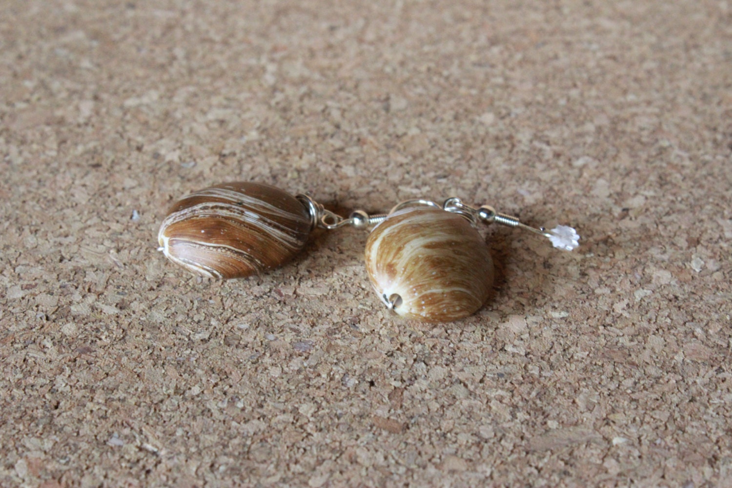 Wire-Wrapped Brown & White Swirl Earrings