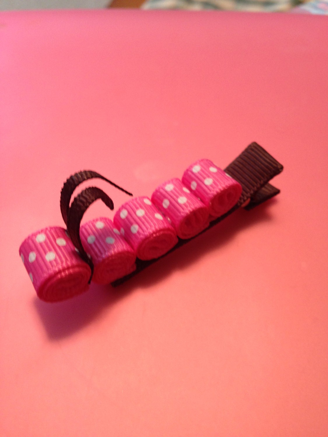 Pretty Pink and Brown Caterpillar Hair Clippie