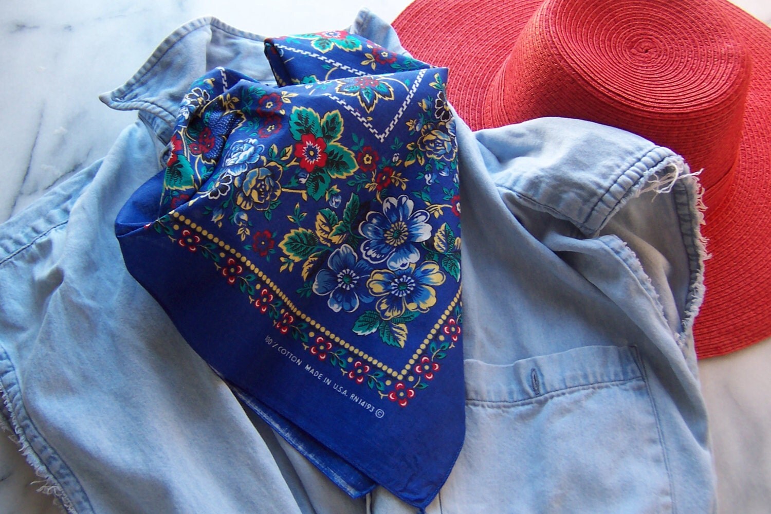 80s Bandana in Brilliant Blue Floral