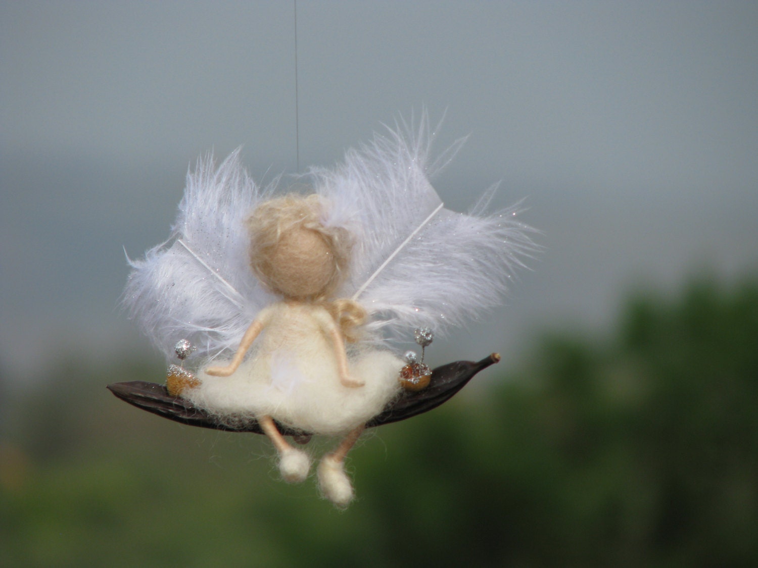 Needle felted little magic fairy white