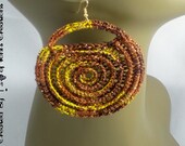 Brown and Yellow Swirl Crochet Hoop Earrings