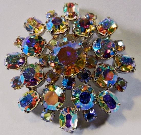 Rhinestone Button Fascinator 42mm Shank AB Glass Crystals Silver Large