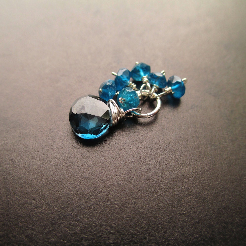 Genuine London Blue Topaz and Dark Apatite - Star Power - Sterling silver wire wrapped Interchangeable bracelet charm and necklace pendant