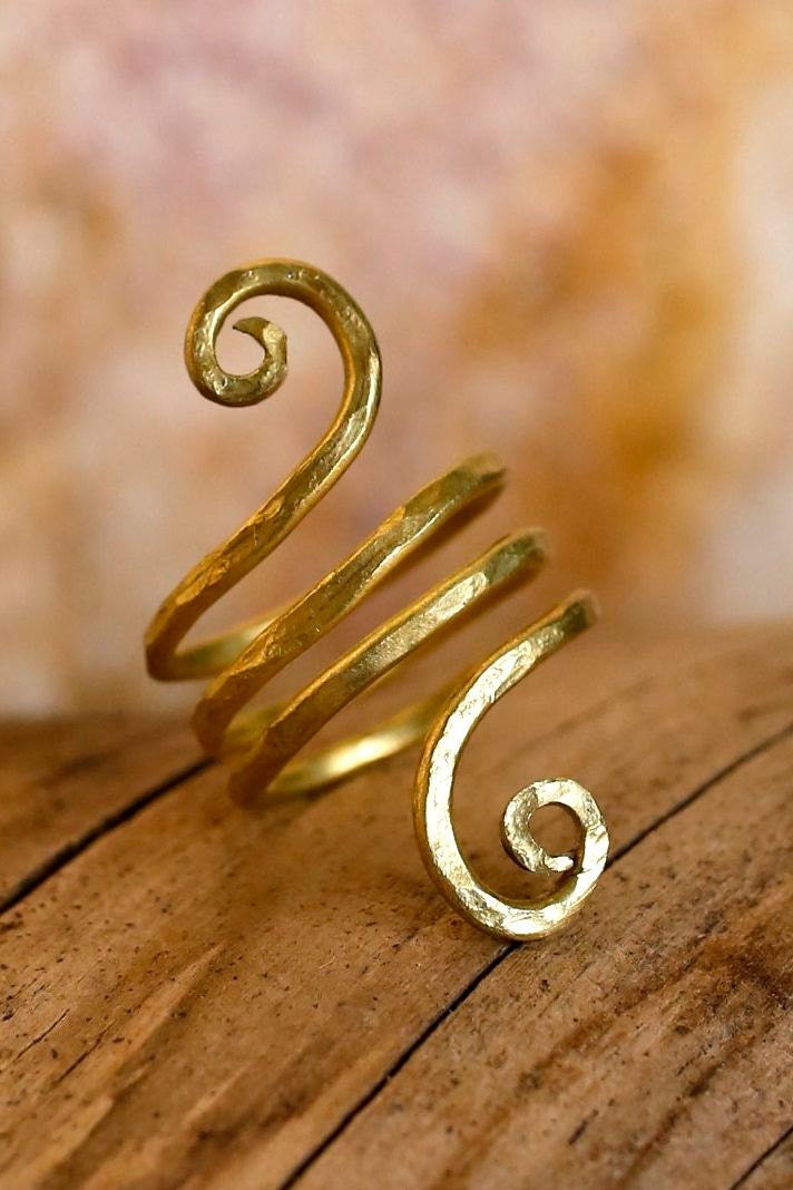 Hammered Brass Spiral Double Wrap Ring. Handmade Jewelry by Full Spiral on Etsy.