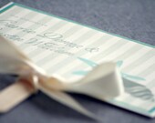 Starfish and Shell Beach-Themed and Ribbon Custom Fan Wedding Program Shown in Aqua, Ivory and Taupe -- DEPOSIT