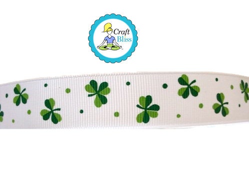 Shamrock 7/8" White Ribbon by the Yard St Patricks Day Clover Shamrock Trim Il_170x135