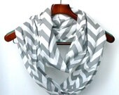 Storm Gray Chevron Infinity Scarf, Chunky Twill Scarf, Loop Scarf, Circle Scarf