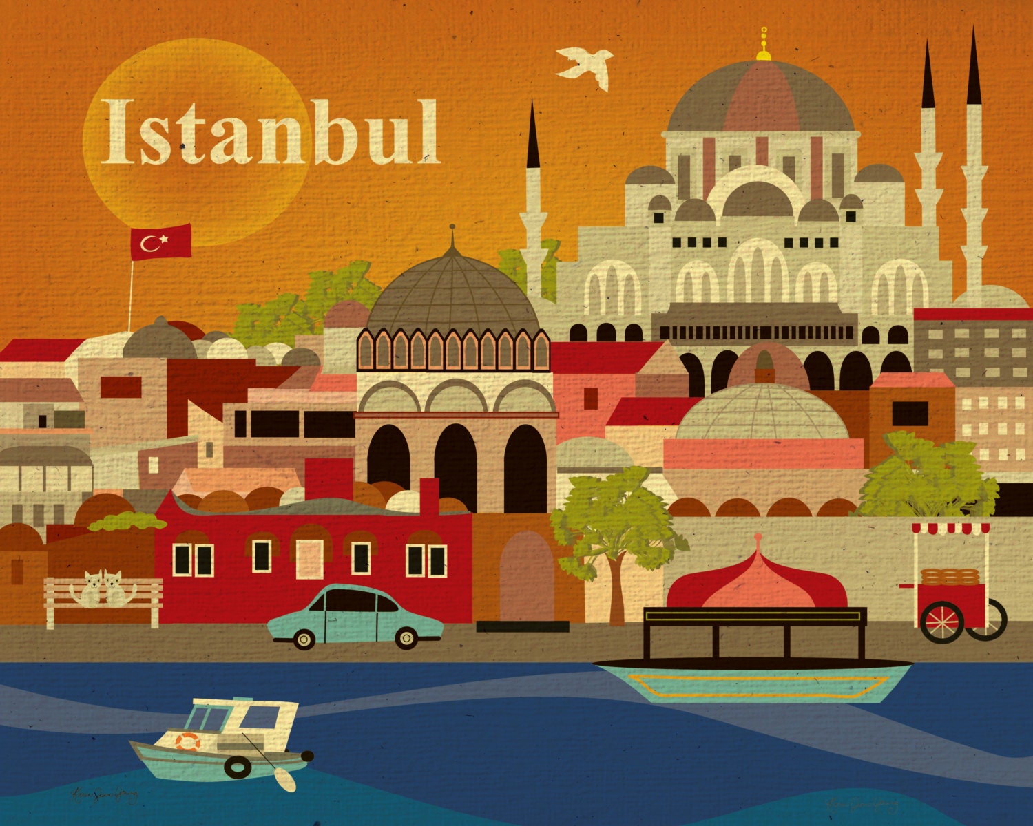 Istanbul, Turkey Skyline - European Destination Travel Wall Art Poster Print for Home, Office, and Nursery - style E8-O-IST