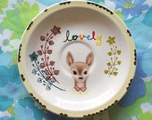 Little Doe Lovely Yellow Floral Vintage Illustrated Plate