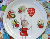 Home Sweet Home 50's Kitchen with Apron Bunny Vintage Illustrated Large Plate