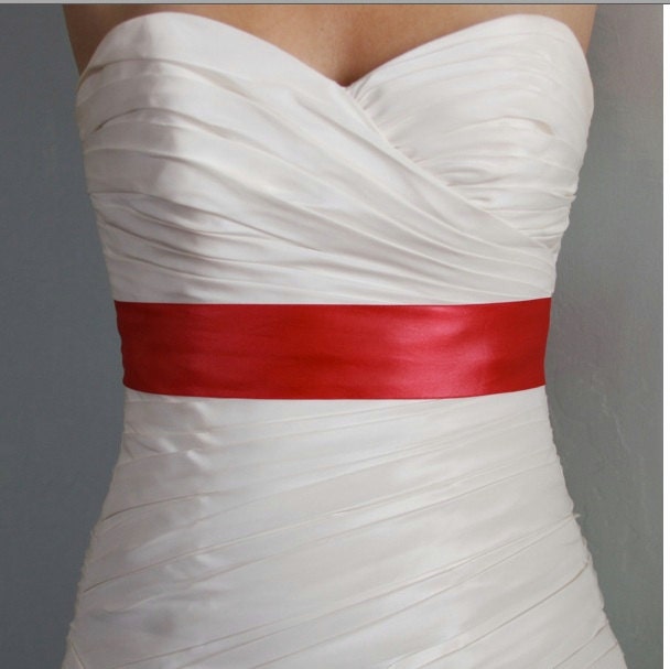 Wedding Sash Red - 2" Inch Simple Satin Bridal Sash Ready to Ship