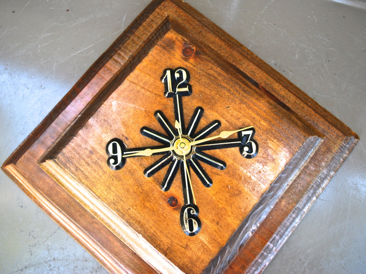 vintage wooden wall clock - 1960s mid century diamond-shaped clock