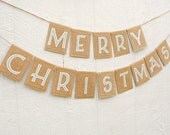 Winter White MERRY CHRISTMAS Garland, Rustic Banner Burlap Kraft Holiday Decoration