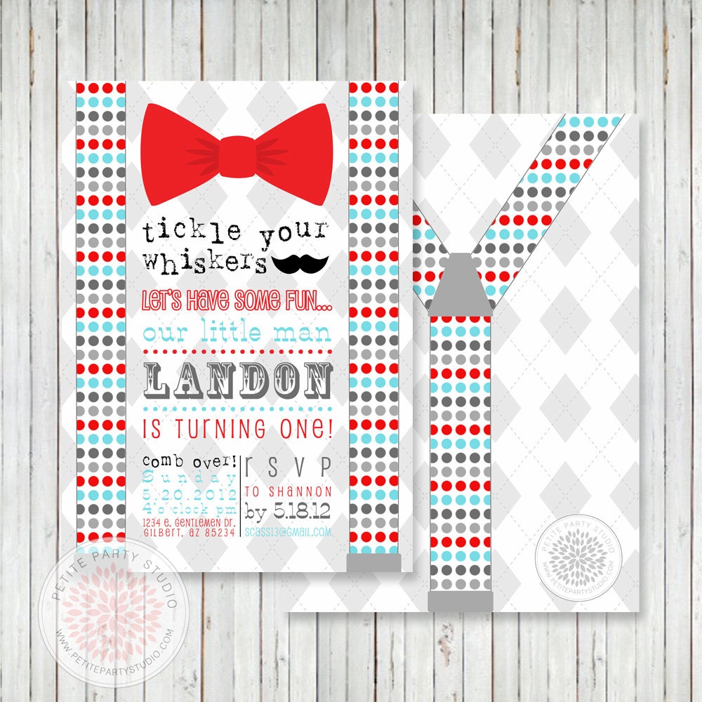 Little Man Bow Tie Mustache Bash Printable Party Invitation - Birthday or Baby Shower - Petite Party Studio Il_170x135