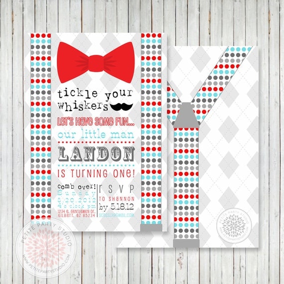Little Man Bow Tie Mustache Bash Printable Party Invitation - Birthday or Baby Shower - Petite Party Studio Il_570xn