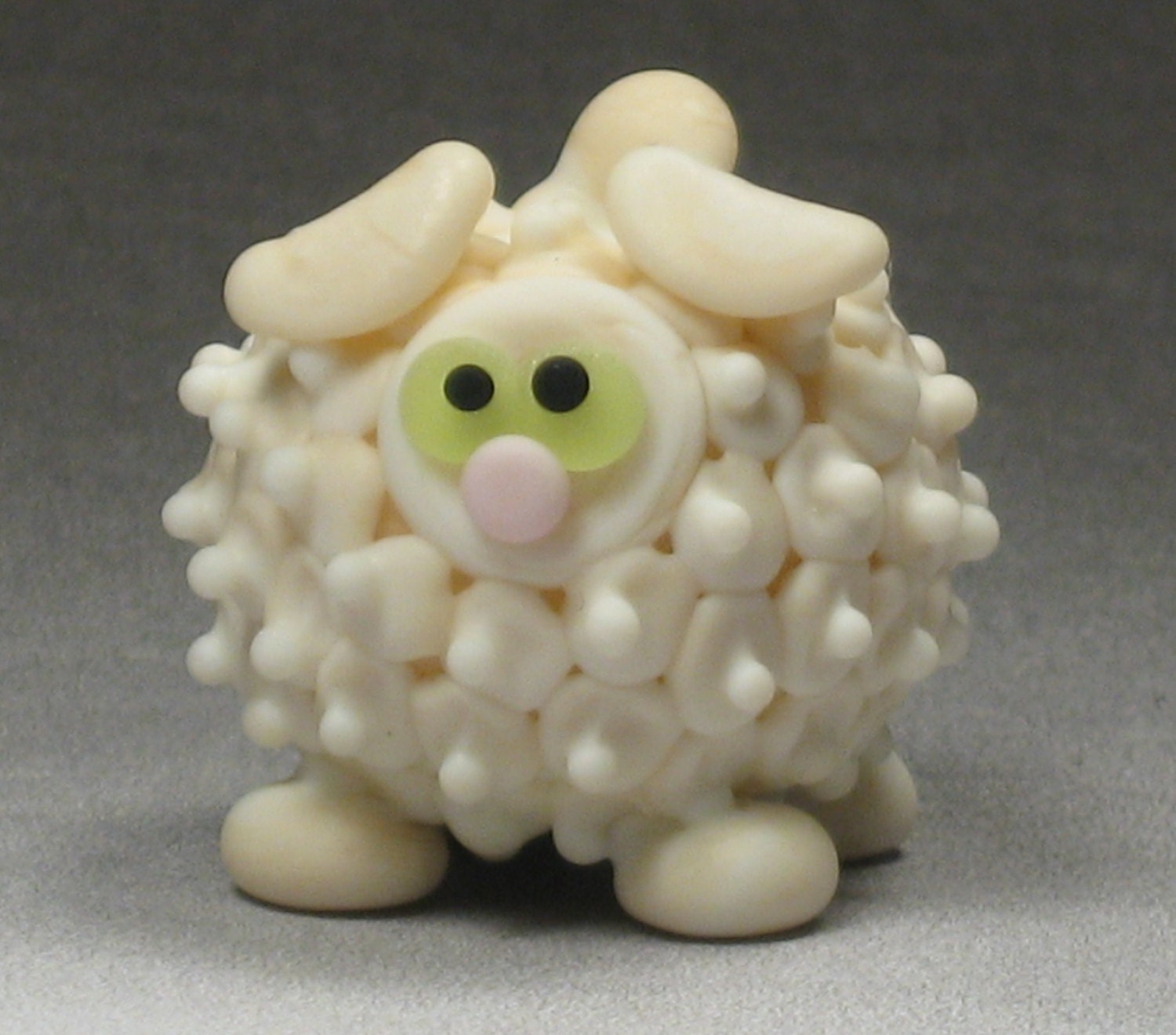 Etched Matte Ivory Cream Sheep Lamb Ewe Lampwork Handmade SRA Glass Bead NLC Beads leteam