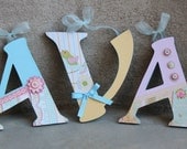 Baby Girl, Set of 3 letters- custom wood wall hanging letters, nursery decor, name signs, 7 and a half inches