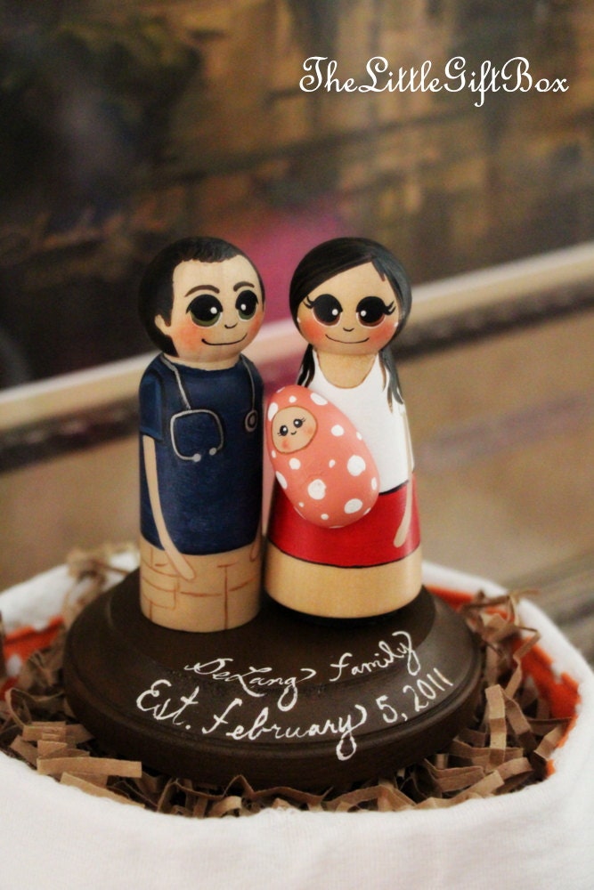 Diaper Cake Topper / Baby Shower / Sugar and Spice / Custom Painted Wood Peg Dolls
