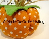 Made-to-Order White Polka Dot Fabric Pumpkin, Handmade, Fall, Autumn, Halloween, Harvest, Thanksgiving, Holiday, Seasonal Decor