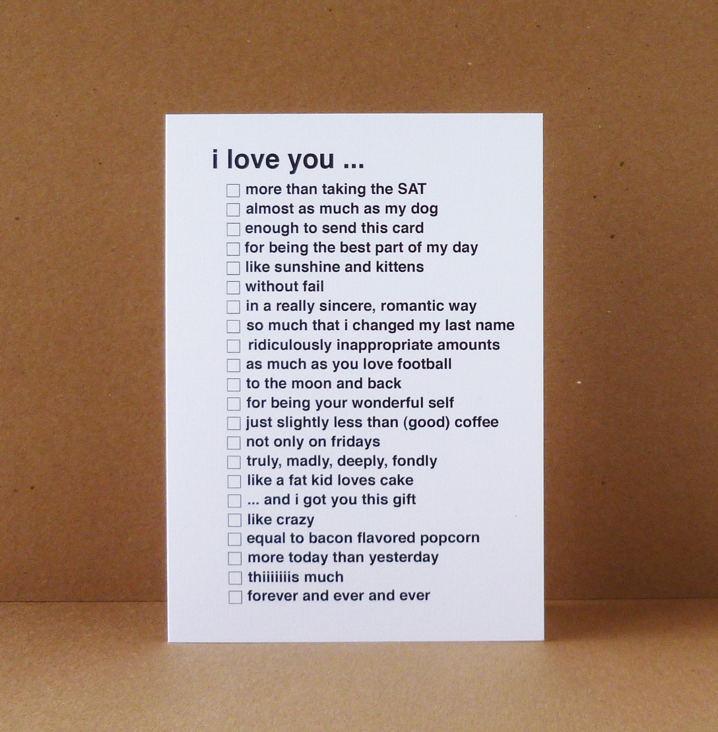 All Purpose I Love You Greeting Cards - Black - Check Off List - Romantic - Anniversary - Funny