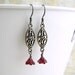 Red Flower Earrings with gunmetal filigree - Ruby Red Czech glass beads - antiqued silver filigree earrings