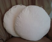 Pair of 14 Inch Round Vintage Pillow Forms Inserts Tag Reads, VOGELVEREN which means Feathers in Dutch