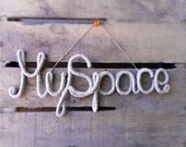 Rustic Sign My Space, Wall Hanging, genuine hemp crochet tube, wire wrapped, primitive rustic home decor