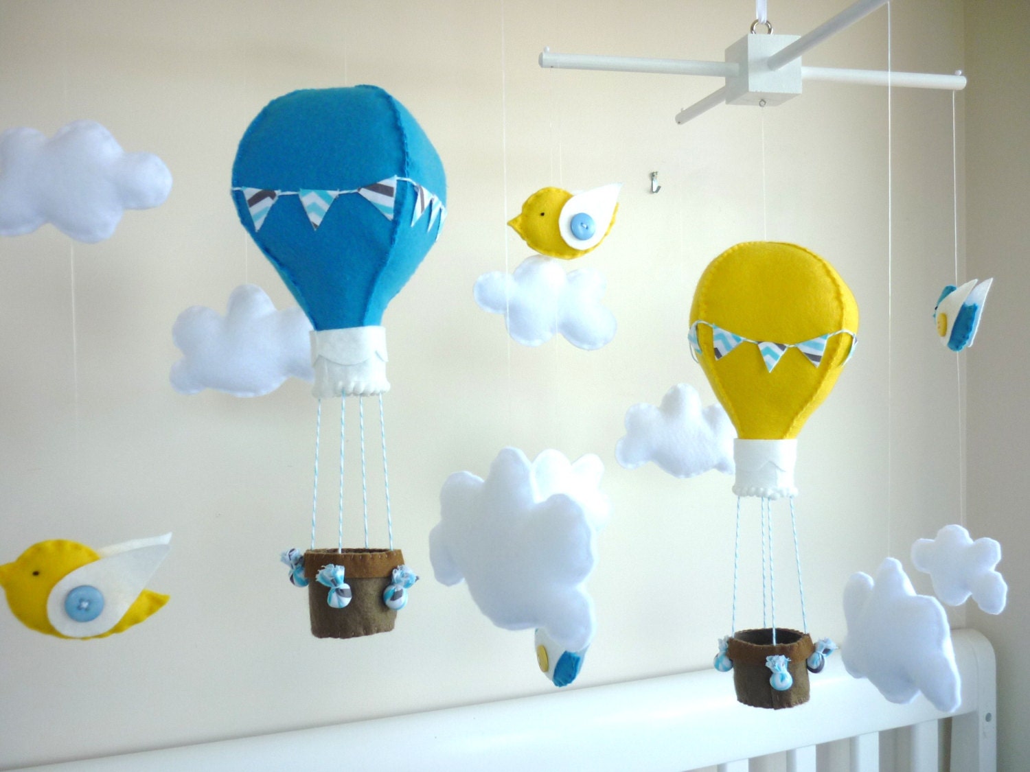 Up, Up, Up and Away - Brights - Hot Air Balloon Baby Mobile with Birdy Friends