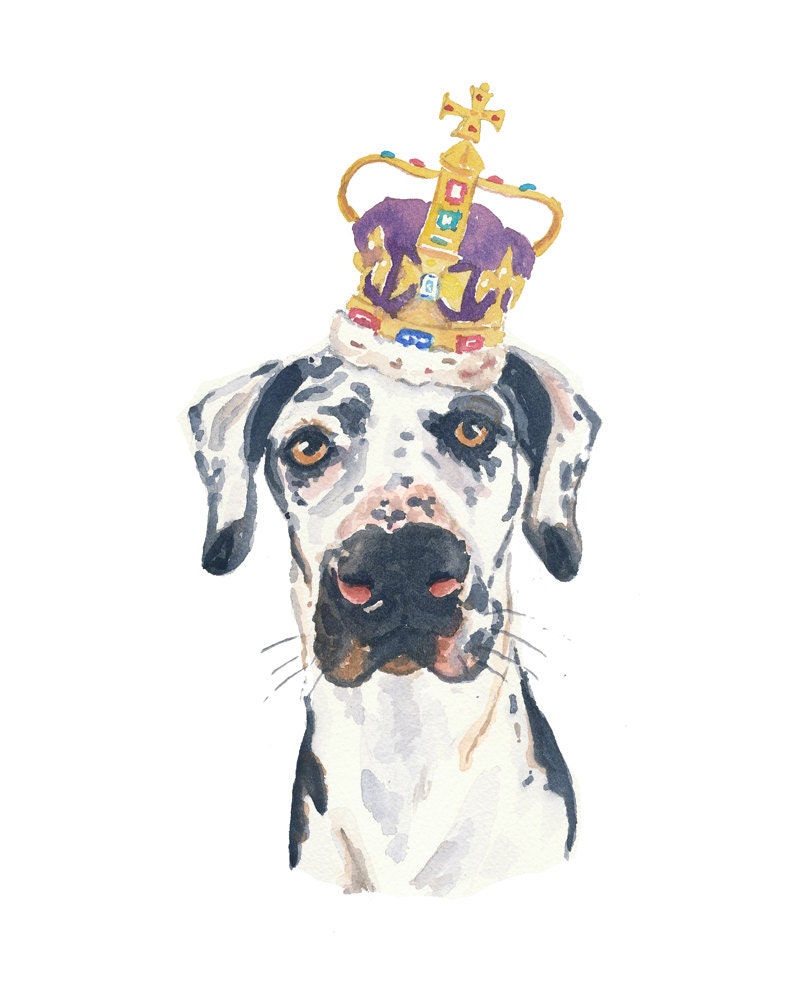 Original Dog Watercolor Painting, Great Dane, Crown, Royalty, 8x10 Original Dog Illustration