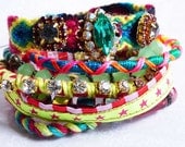 neon  festival multistrand layered bracelet yellow red green size S/M
