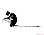 LOVE IS GONE ,12" X 17"  Black and White, Wall Art, Home Decor, for her, for kids, Fashion Illustration Modern Art , print