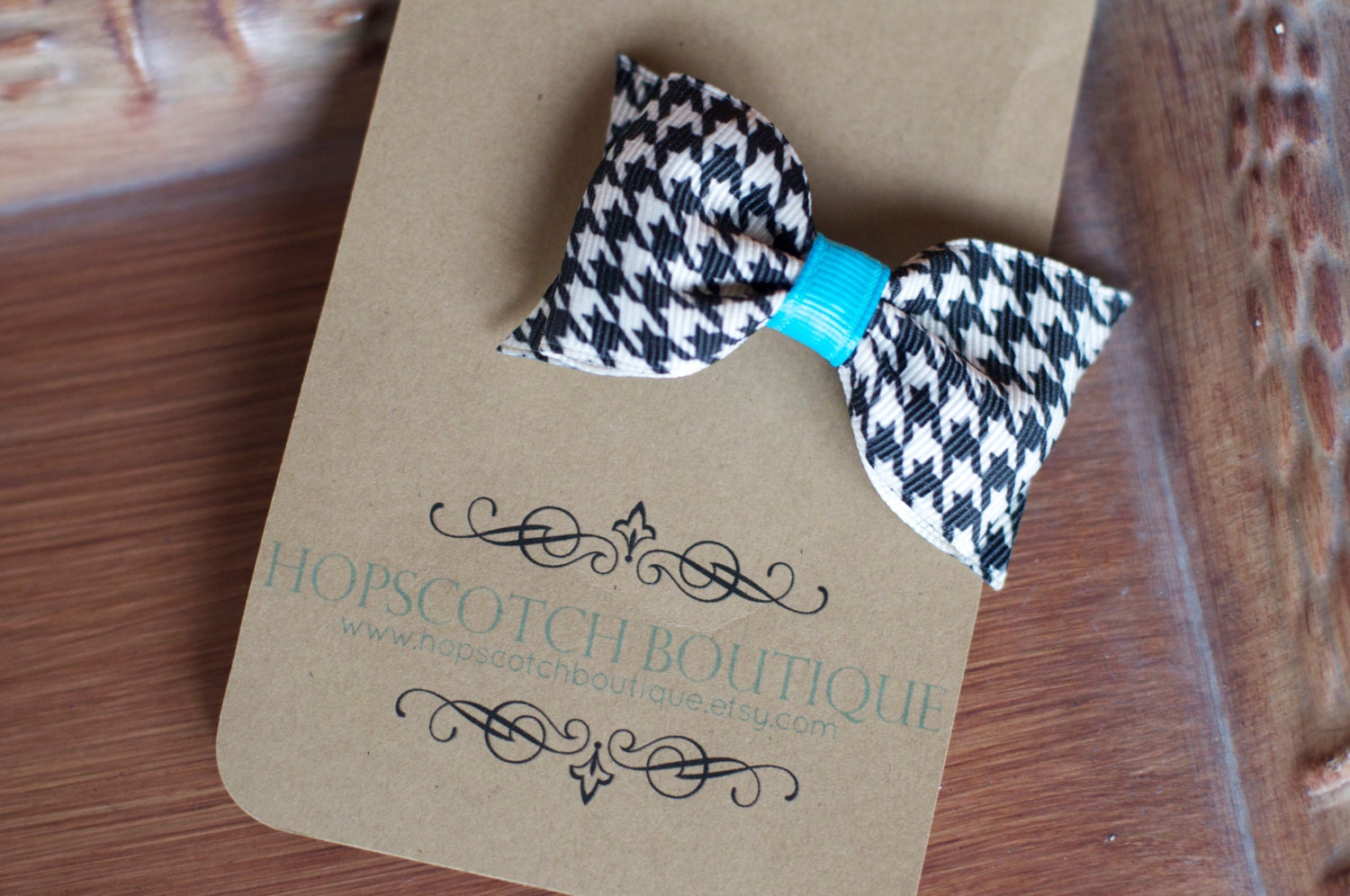 Patty clips in Houndstooth and Blue  Hair Bow Hair Clip