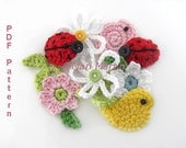 Pattern Crochet Applique Spring Garden Flower Bird Ladybug Leaf DIY PDF Decor Nursery Decoration Home Baby Shower Download Immediately