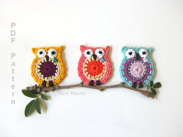 Crochet Owl Pattern Applique DIY PDF Spring Garden Decor Nursery Decoration Baby Shower MariMartin Download Immediately