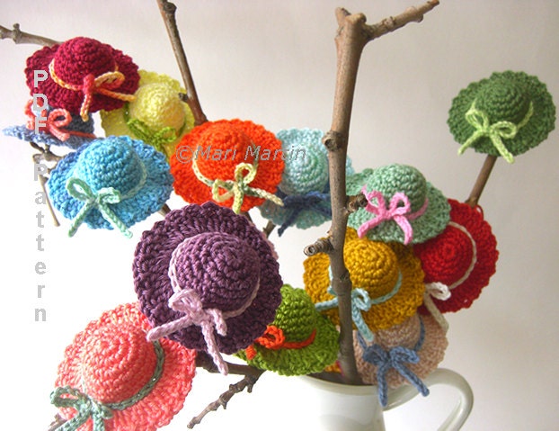 Crochet Mini Hat Pattern Summer Applique DIY PDF Spring Garden Decor Nursery Decoration Baby Shower Download Immediately