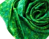 Silk scarf, hand painted. Abstract, Earth-Inspired in Chartreuse, Peridot, Lime, and Emerald Green Spring Colors. Ready to Ship