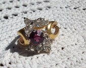 Vintage Gorgeous 14kt GF Purple Stone Rhinestone Ring Size 4