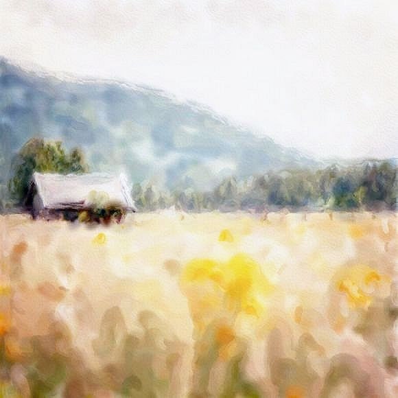 Watercolor Painting Old Barn Autumn 8x8 Giclee Print Landscape Painting Art - WaterLilyArtDesigns