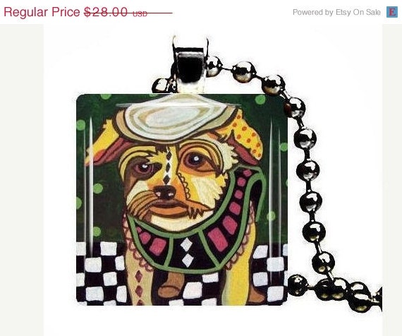 50 OFF SALE - Yorkie Pendant Yorkshire Terrier Dog Art Charm Necklace Dog Tag Jewelry Silver Glass Christmas Gift abstract - Wedding Gifts