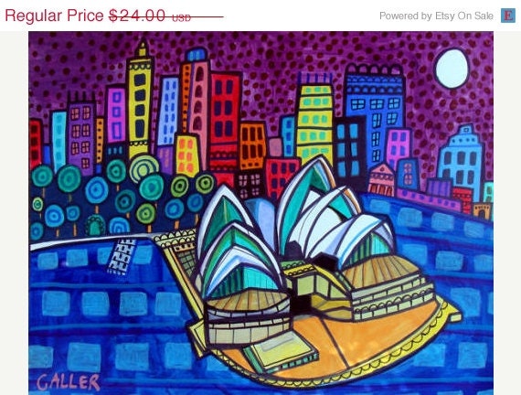 50%  OFF SALE - Contemporary Sydney Art Poster Print  Australia - Sydney Opera House - City Pop Art Folk Art - Skyline Modern Abstract Art