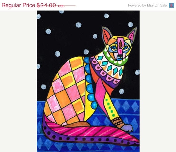 50%  OFF SALE - Balinese Cat Art Poster Print of Original Painting by Heather Galler Modern Folk Art Fun Colorful
