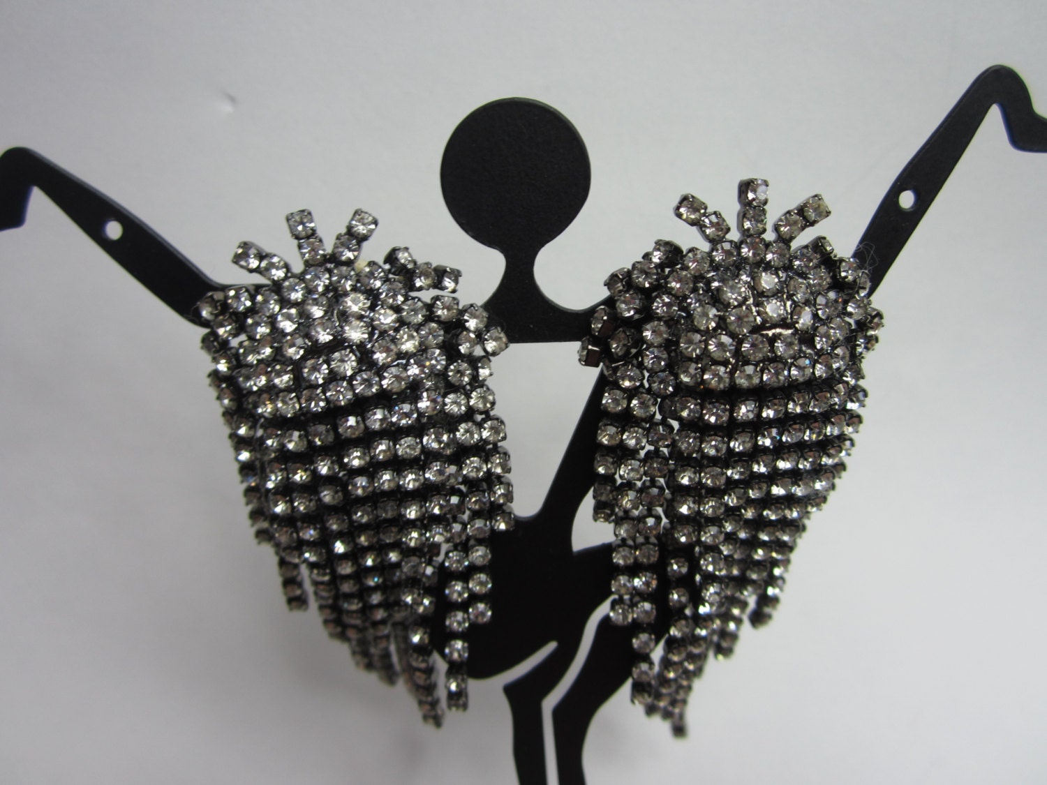 1980s Flapper Earrings. Disco Diva Rhinestone Earrings. Massive Drop Dangle